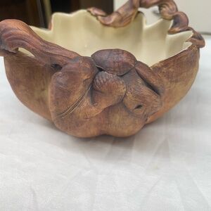 Ellen Evans 6.5” cream-colored bowl with matte acorn and oak leaf decoration